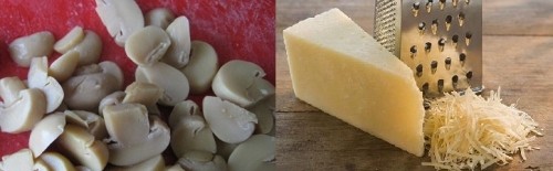 Ріжемо гриби і тремо сир